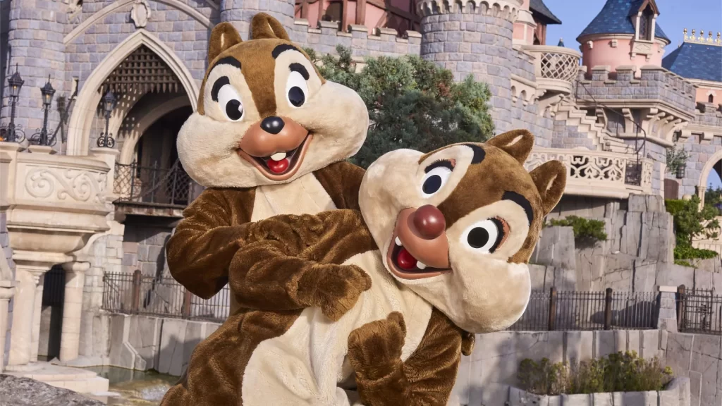 Disneyland Paris Chip and Dale • Meet and greet with Chip and Dale at Disneyland Paris • Photo with Chip and Dale at Disneyland Paris.