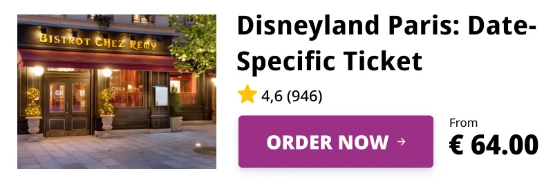 Disneyland Paris Admission Ticket for 1 Day Dining at Walt Disney Studios Park