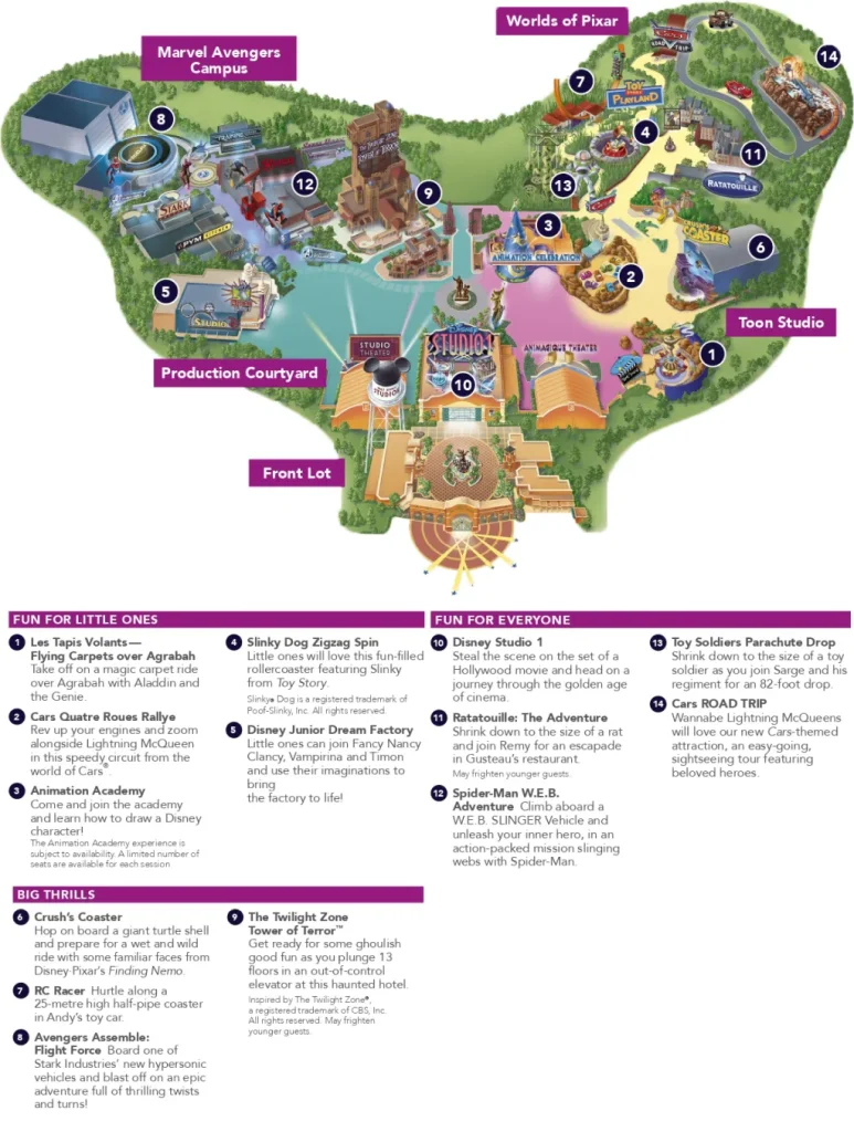 Disneyland Paris Map of Walt Disney Studios Park