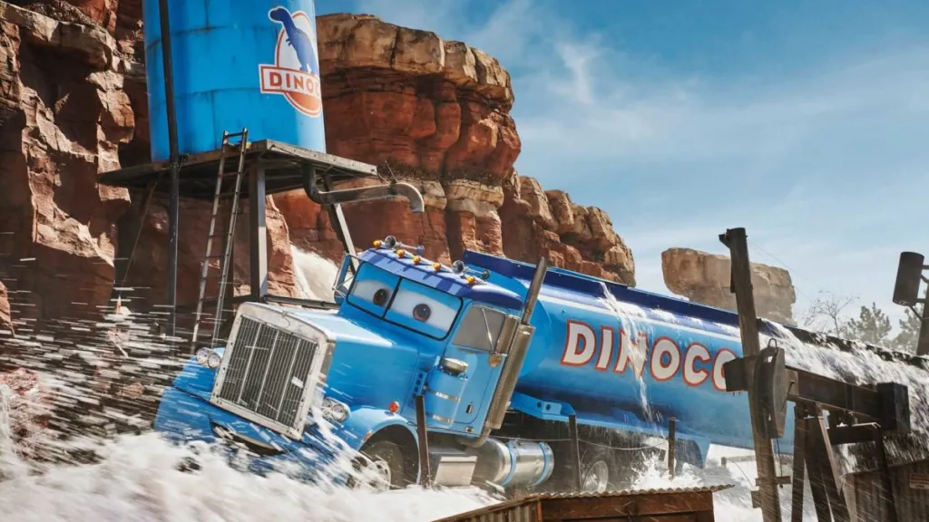 Disneyland Paris Dinoco splashed with water