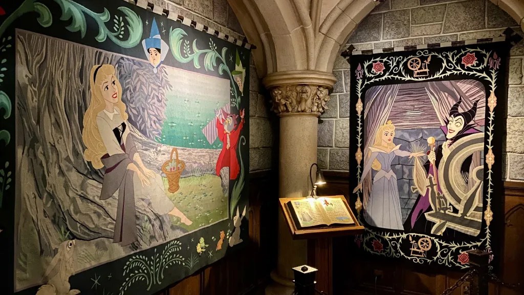 Disneyland Paris Sleeping beauty’s storybook and tapestries